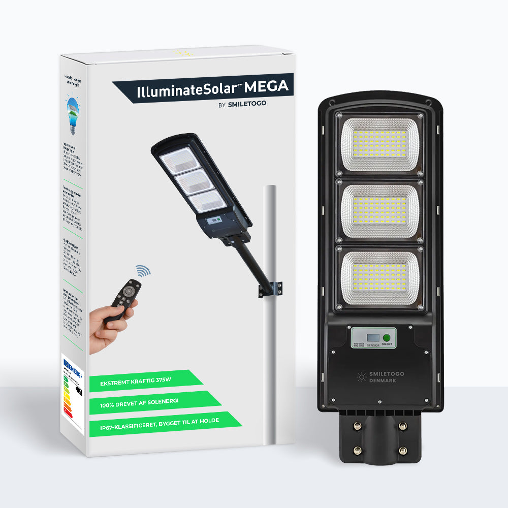 IlluminateSolarMega™- Den ultimative 375W/6500 lumen ultralyse solcelle-gadelygte