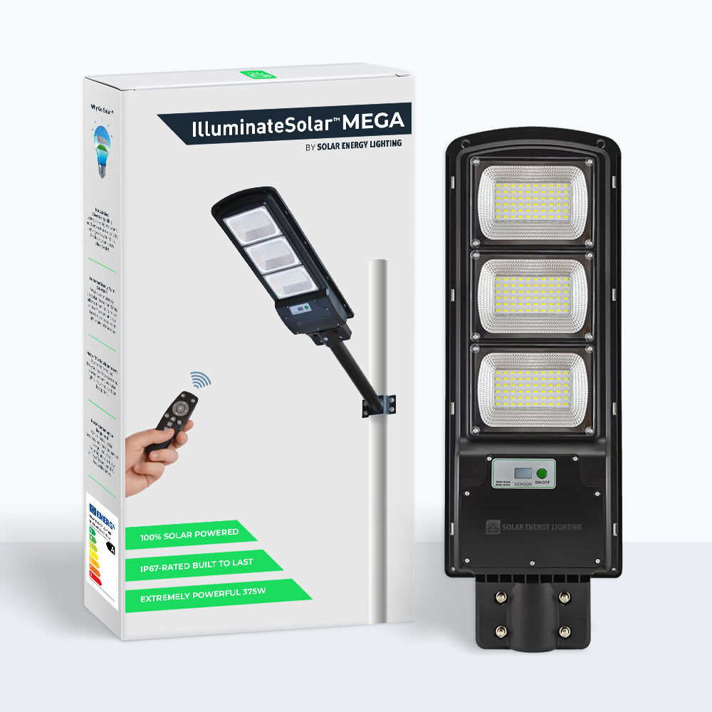 IlluminateSolarMega™ - 3 Lygter + 1 Gratis 375W/6500 Lumen Ultraklare Solcelle-gadelygter