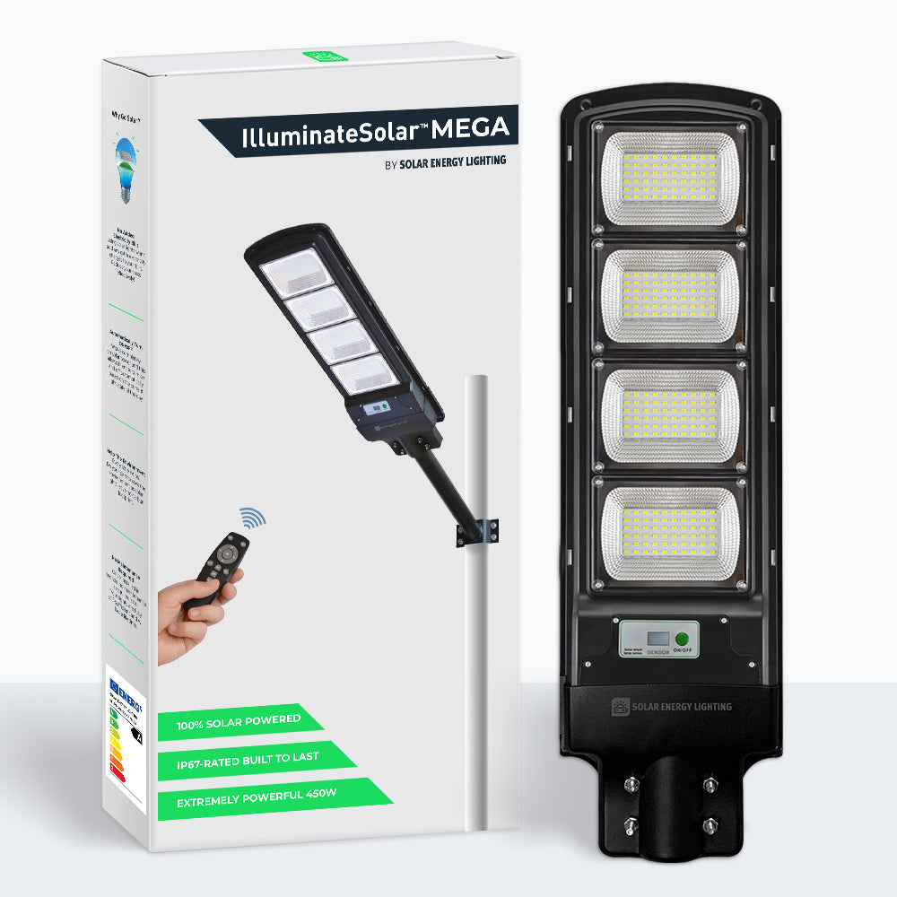 IlluminateSolarMega™ - 3 Lygter + 1 Gratis 450W/6500 Lumen Ultraklare Solcelle-gadelygter