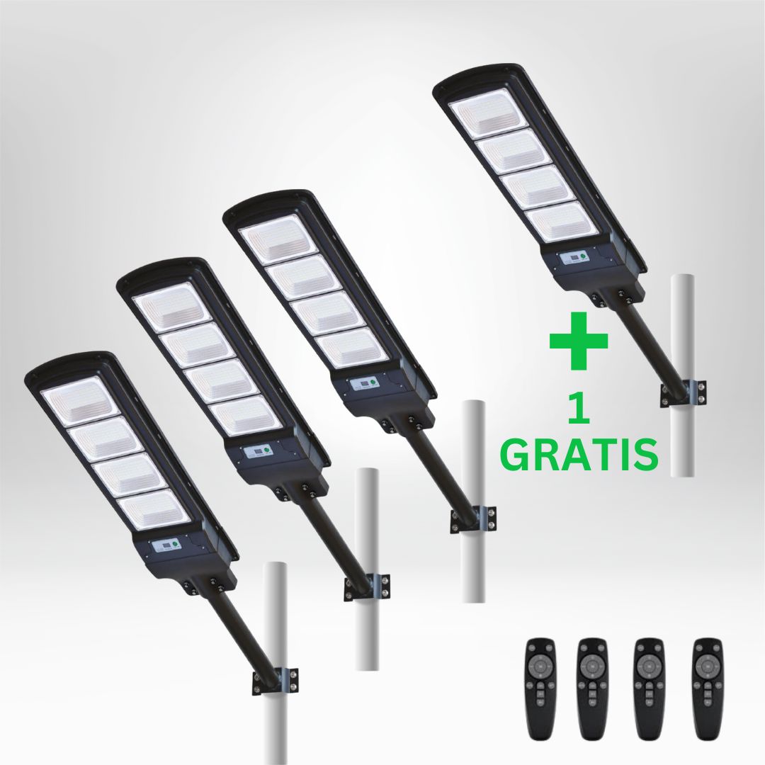 IlluminateSolarMega™ - 3 Lygter + 1 Gratis 450W/6500 Lumen Ultraklare Solcelle-gadelygter