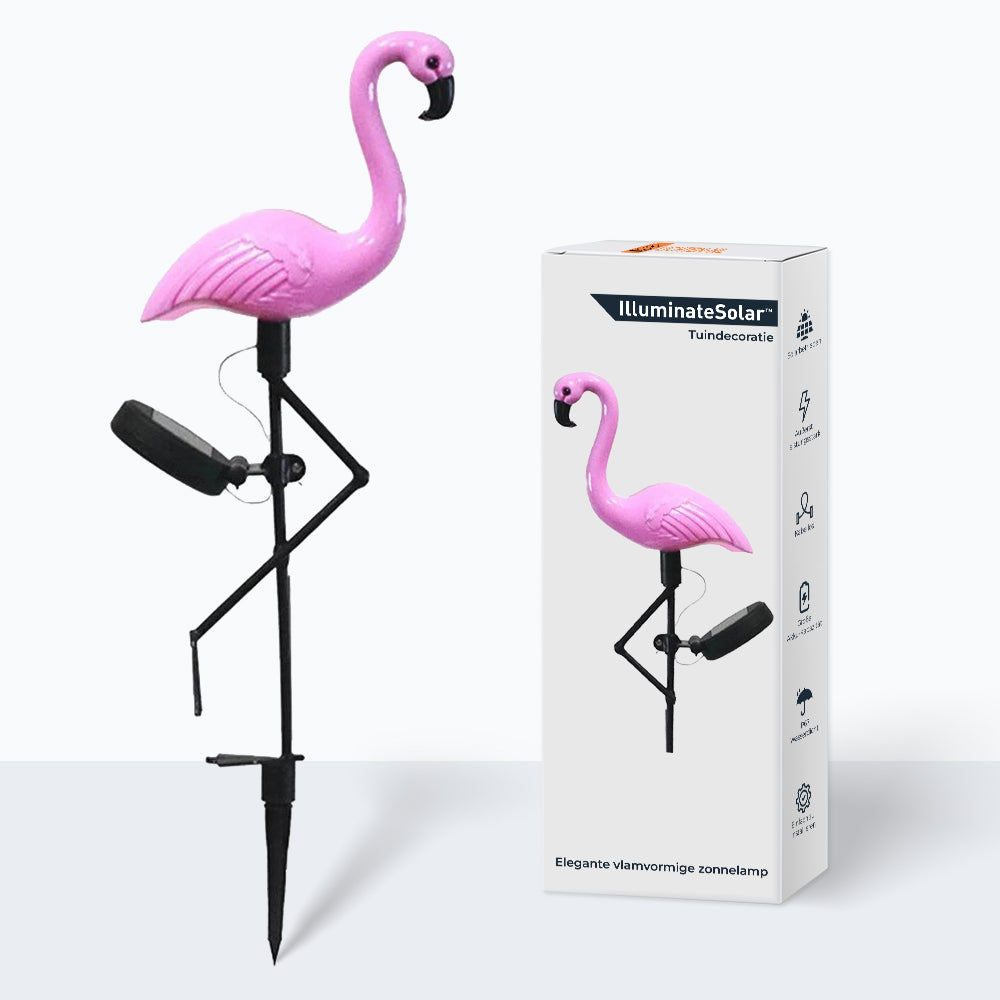 FlamingoGlow - solcelledrevet LED-lampe med flamingo på græsplænen